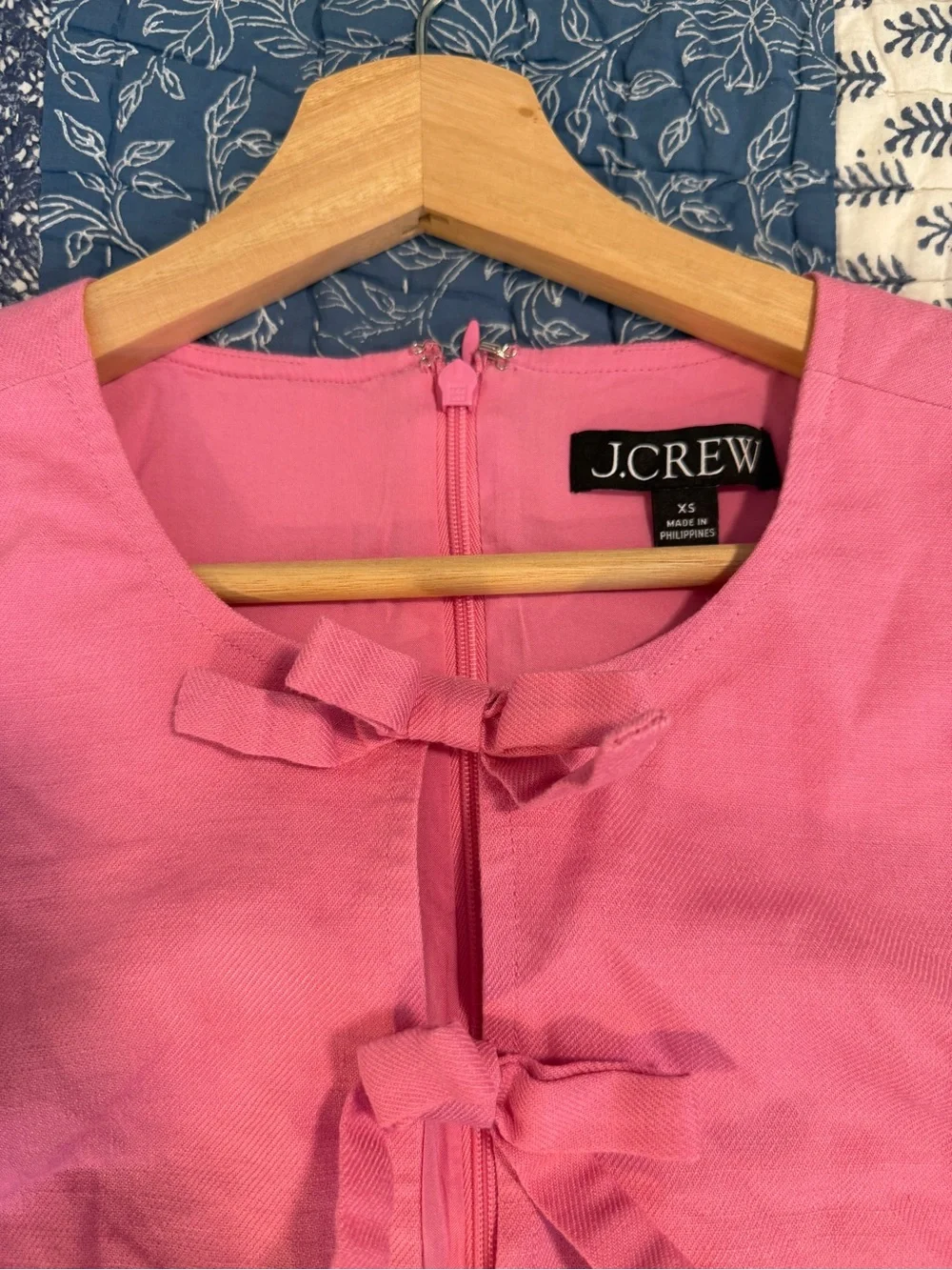 J. Crew Pink Bow-front shift dress in stretch linen blend